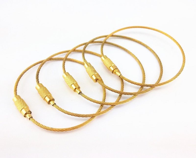 yueton 20pcs Stainless Steel Wire Keychain Cable Key Ring (Gold) - Image 2